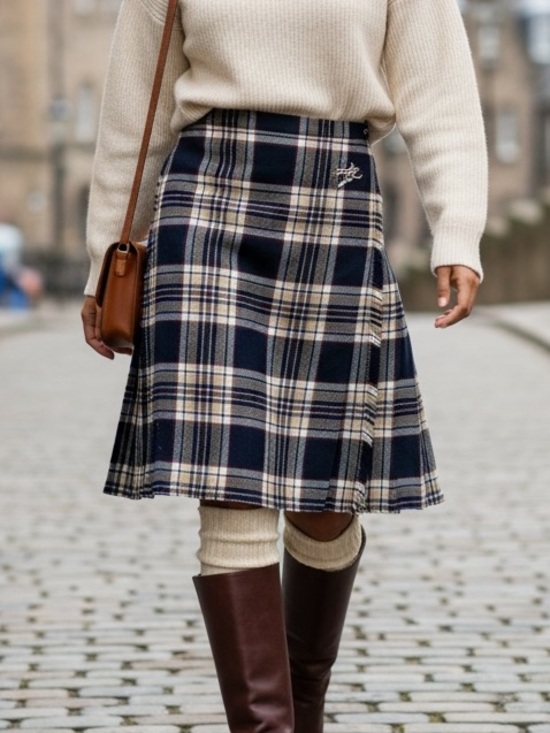 Pitlochry Knitwear Dresses & Skirts - Pitlochry Knitwear Made In Scotland Pure New Wool Tartan Wrap Fringe Skirt Prep